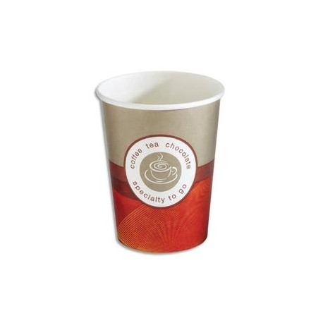 Sachet de 50 gobelets 20 cl boissons chaudes en carton épais café  H9,15 cm, D8 cm beige rouge 