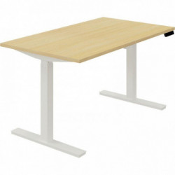 BUREAU À RÉGLAGE ÉLECTRIQUE GUERA L140XP80CM PLATEAU CHÊNE CLAIR/PIÈTEMENT BLANC