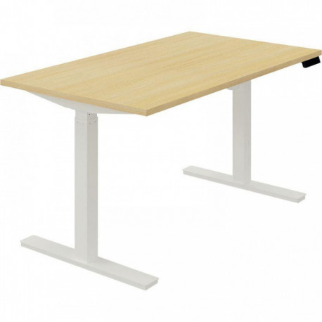 BUREAU À RÉGLAGE ÉLECTRIQUE GUERA L140XP80CM PLATEAU CHÊNE CLAIR/PIÈTEMENT BLANC