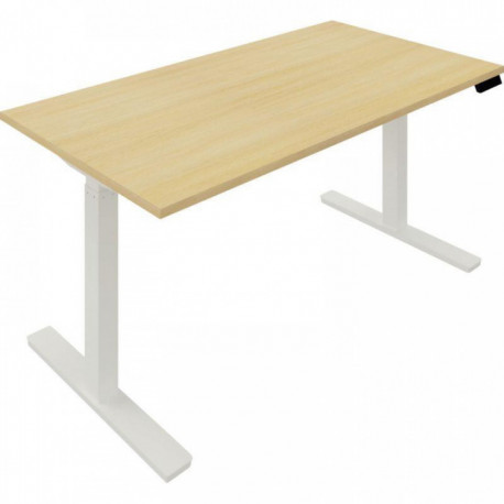 BUREAU À RÉGLAGE ÉLECTRIQUE GUERA L160XP80CM PLATEAU CHÊNE CLAIR/PIÈTEMENT BLANC