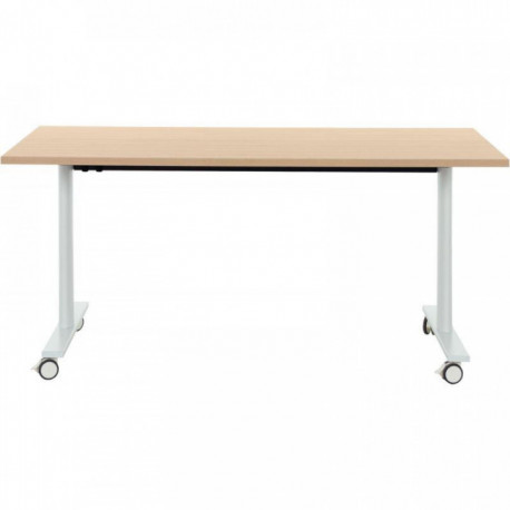 TABLE DE RÉUNION MOBILE RABATTABLE L140CM CONNEXION FAB FR  PLATEAU CHÊNE STRUCTURÉ/PIÈTEMENT BLANC GAR 5 ANS