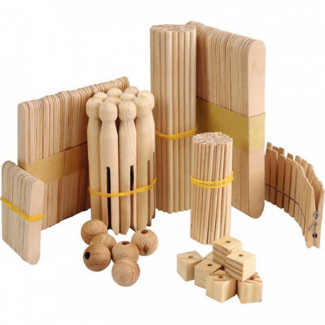 MÉGA PACK DE CONSTRUCTION EN BOIS, 450 PIÈCES