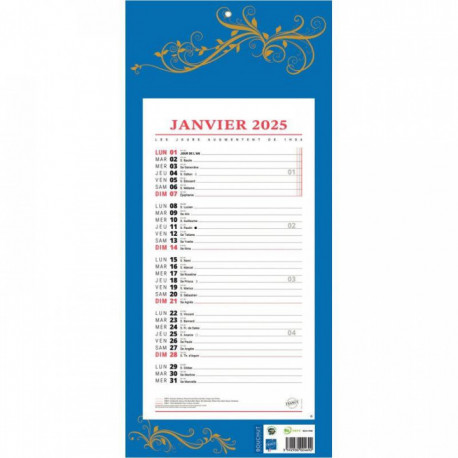 CALENDRIER MENSUEL 12 FEUILLES STANDARD 19x42cm