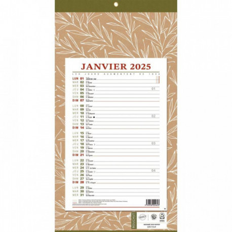 CALENDRIER MENSUEL 36X19CM 12 FEUILLES NATURA