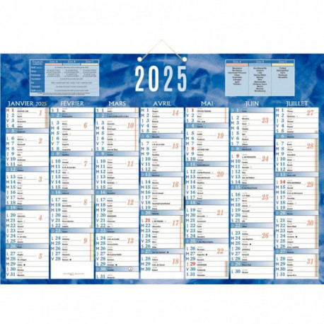 CALENDRIER SEMESTRIEL 38,5X54CM BLEU 7 MOIS PAR FACE