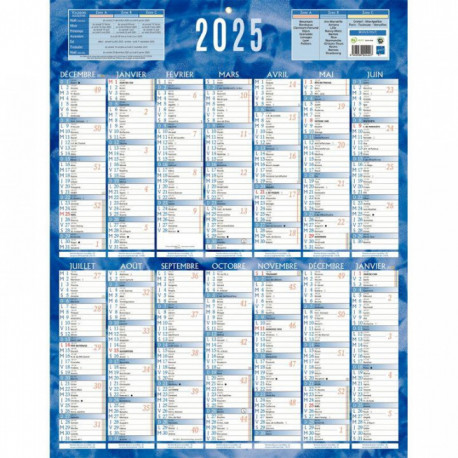 CALENDRIER ANNUEL 1 FACE 55X43CM BLEU 14 MOIS