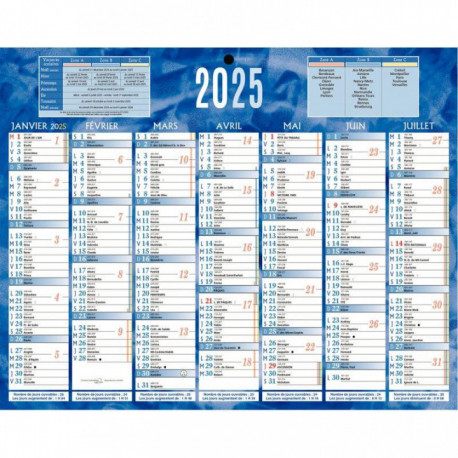 CALENDRIER SEMESTRIEL 21X26,5CM BLEU 7 MOIS PAR FACE