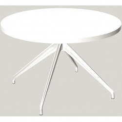 TABLE BASSE  Ø70CM PIED PYRAMIDAL ALU POLI PLATEAU BLANC/CHROME GAR 8 ANS