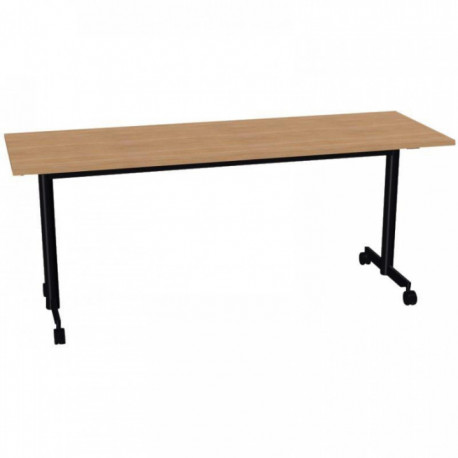 BUREAU PLAN DROIT TABLE L180 CM X P60 CM EVOLVE PLATEAU CHÊNE CLAIR STRUCTURE NOIR