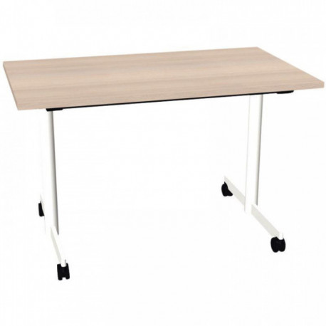 BUREAU PLAN DROIT TABLE L120 CM X P70 CM EVOLVE PLATEAU ACACIA STRUCTURE BLANC