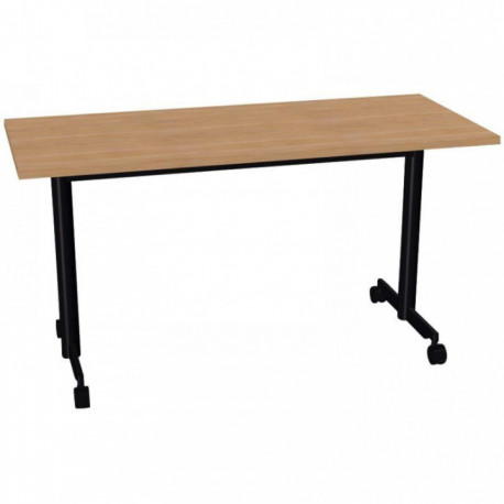 BUREAU PLAN DROIT TABLE L140 CM X P60 CM EVOLVE PLATEAU CHÊNE CLAIR STRUCTURE NOIR