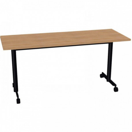 BUREAU PLAN DROIT TABLE L160 CM X P60 CM EVOLVE PLATEAU CHÊNE CLAIR STRUCTURE NOIR