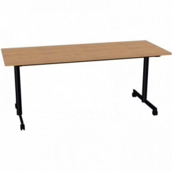 BUREAU PLAN DROIT TABLE L180 CM X P70 CM EVOLVE PLATEAU CHÊNE CLAIR STRUCTURE NOIR