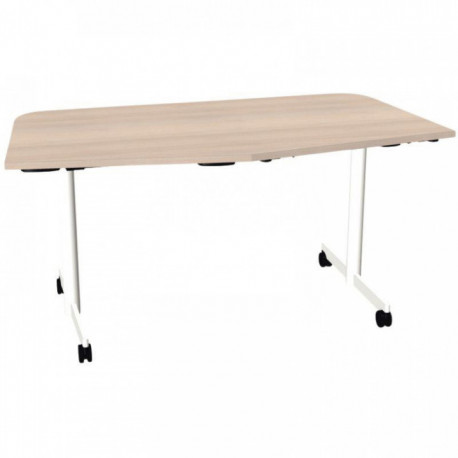 BUREAU PLAN TABLE 164° PROFONDEUR 80  MONTANT STRUCTUREL BLANC ET PLATEAU ACACIA