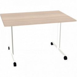 BUREAU PLAN DROIT TABLE L120 CM X P80 CM EVOLVE PLATEAU ACACIA STRUCTURE BLANC