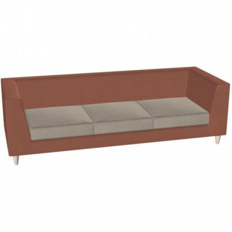 CANAPE  LOUNGE 3 PLACES structure pin massif piét.bois tissu bicolore SAUMON / GIVRE  GAR. 8 ANS