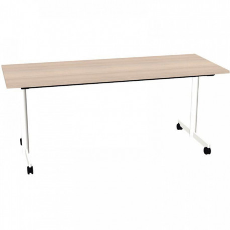 BUREAU PLAN DROIT TABLE L180 CM X P70 CM EVOLVE PLATEAU ACACIA STRUCTURE BLANC