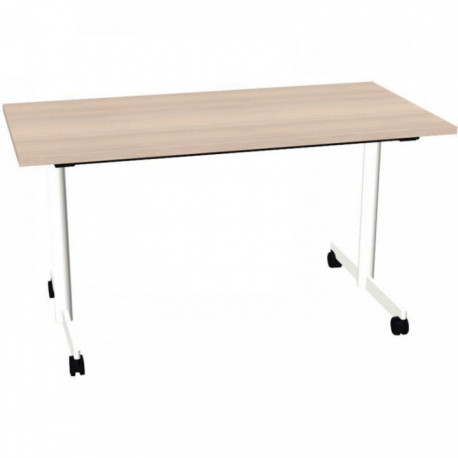 BUREAU PLAN DROIT TABLE L140 CM X P70 CM EVOLVE PLATEAU ACACIA STRUCTURE BLANC