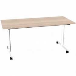 BUREAU PLAN DROIT TABLE L160 CM X P70 CM EVOLVE PLATEAU ACACIA STRUCTURE BLANC