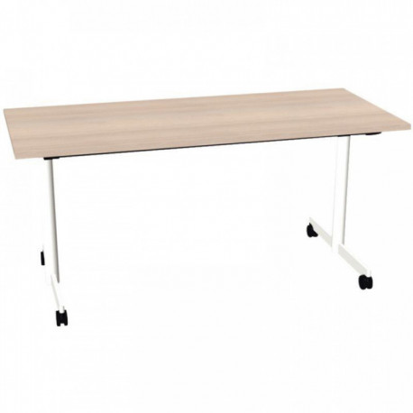 BUREAU PLAN DROIT TABLE L160 CM X P70 CM EVOLVE PLATEAU ACACIA STRUCTURE BLANC