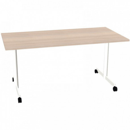 BUREAU PLAN DROIT TABLE L160 CM X P80 CM EVOLVE PLATEAU ACACIA STRUCTURE BLANC