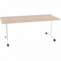 BUREAU PLAN DROIT TABLE L180 CM X P80 CM EVOLVE PLATEAU ACACIA STRUCTURE BLANC