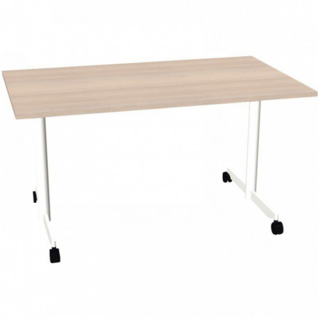 BUREAU PLAN DROIT TABLE L140 CM X P80 CM EVOLVE PLATEAU ACACIA STRUCTURE BLANC