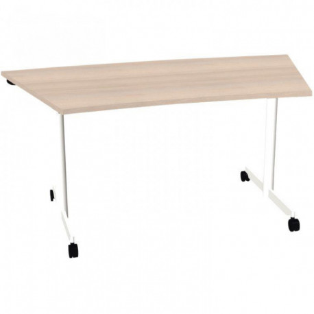 BUREAU PLAN TABLE COURBE POUR P80 CM EVOLVE PLATEAU ACACIA STRUCTURE BLANC