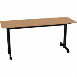 BUREAU PLAN DROIT TABLE L160 CM X P50 CM EVOLVE PLATEAU CHÊNE CLAIR STRUCTURE NOIR