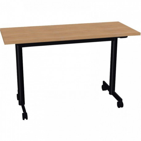 BUREAU PLAN DROIT TABLE L120 CM X P50 CM CM EVOLVE PLATEAU CHÊNE CLAIR STRUCTURE NOIR