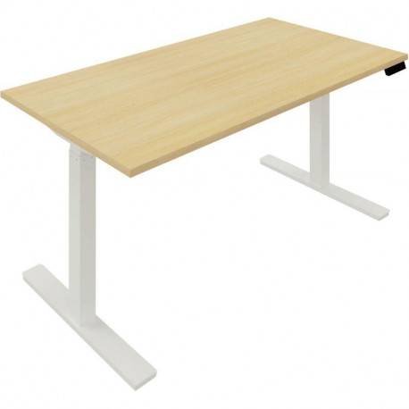 BUREAU RÉGLABLE ÉLECTRIQUE LUTZ/GUERA L140X80CM PLATEAU CHÊNE CLAIR/PIÈT. BLANC