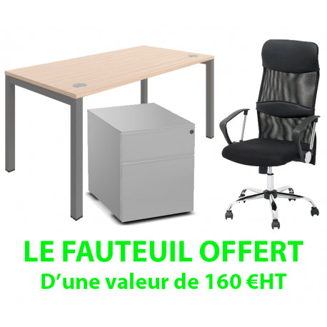 BUREAU DROIT L.180 x P.80 x H.72 CM + CAISSON METAL + LE FAUTEUIL OFFERT