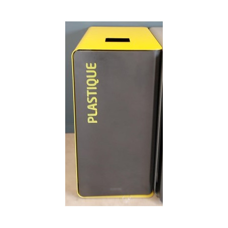 BORNE DE TRI SELECTIF 65L SANS SERRURE - CUBATRI - TRI PLASTIQUE - GRIS MANGANESE / JAUNE COLZA 1021