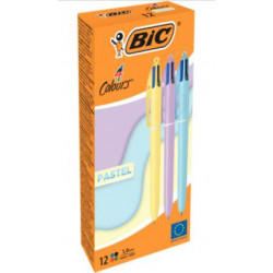 BOÎTE DE 12 STYLOS BILLE 4 COULEURS PASTEL ASSORTIS