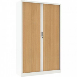 ARMOIRE À RIDEAUX MONOBLOC HAUTE NF  H198 L120 P43CM CORPS BLANC/RIDEAUX CHÊNE CLAIR GAR 5 ANS