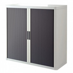 ARMOIRE À RIDEAUX PERSONNALISABLE H104 L110 P41,5 CM 2 TABLETTES CORPS BLANC / RIDEAUX ANTHRACITE GAR 5 ANS