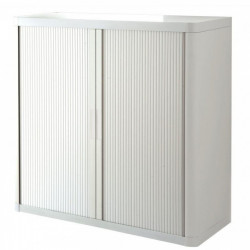 ARMOIRE À RIDEAUX PERSONNALISABLE H104 L110 P41,5 CM  2 TABLETTES CORPS BLANC / RIDEAUX BLANC GAR 5 ANS