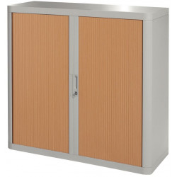 ARMOIRE À RIDEAUX PERSONNALISABLE H104 L110 P41,5 CM 2 TABLETTES CORPS GRIS / RIDEAUX HETRE GAR 5 ANS