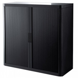 ARMOIRE À RIDEAUX PERSONNALISABLE H104 L110 P41,5 CM 2 TABLETTES CORPS NOIR / RIDEAUX NOIR GAR 5 ANS