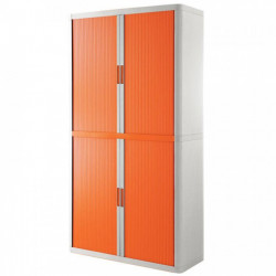 ARMOIRE À RIDEAUX  PERSONNALISABLE H204 L110 P41.5 CM 4 TABLETTES CORPS BLANC / RIDEAUX ORANGE GAR 5 ANS