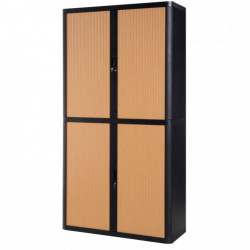 ARMOIRE À RIDEAUX  RECYCLABLE H204 L110 P 415 CM 4 TABLETTES CORPS NOIR / RIDEAUX HETRE GAR 5 ANS