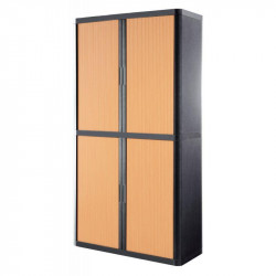 ARMOIRE À RIDEAUX  RECYCLABLE H204 L110 P41.5 CM  TABLETTES CORPS ANTHRACITE/RIDEAUX HÊTRE GAR 5 ANS