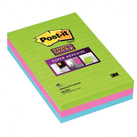 BLOC REPOSRIONNABLE 101X152 LIGNEE **PQT3* NOTES SUPER STICKY  90F  POST IT PEFC