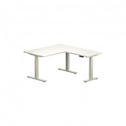 BUREAU AVEC RETOUR SLADE L160XP80CM PLAT.25MM BLANC /PIÈT.MET.BLANC regl.haut.électriq.décor traité antireflet class.au feu M3 g