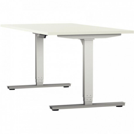 BUREAU INDIVIDUEL SLADE L140XP80CM PLAT.25MM BLANC/PIÈT.MET.BLANC regl.haut.électriq.décor traité antireflet class.au feu M3 gou