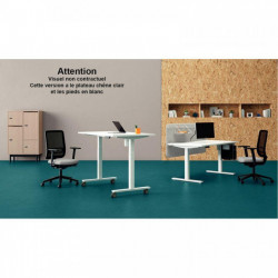 BUREAU RÉGLABLE ÉLECTRIQUE LUTZGUERA L140X80CM PLATEAU CHÊNE CLAIRPIÈT. BLANC