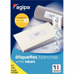 ÉTIQUETTES 105x35  MULTI-USAGE  BTE 100 AGIPA 119005 FAB FRANCE FSC