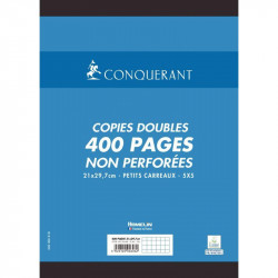 FEUILLE COPIE DOUBLE A4 5X5 70G BLANC  *PQT100* (400PAGES) 21X29,7 PERFOREES REF606 100104884 CONQUERANT ECOLABEL PEFC