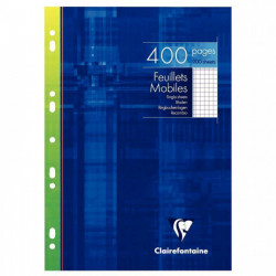 FEUILLE COPIE MOBILE A4 5X5 90G  BLANC *PQT200F* (400 PAGES) 21X29,7 PERFOREES FAB France  PEFC   CLAIREFONTAINE