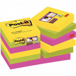 PAQUET DE 12 BLOCS DE FEUILLES SUPER STICKY POST-IT, 476 X 476 MM, COULEURS CARNIVAL : JAUNE NÉON, V